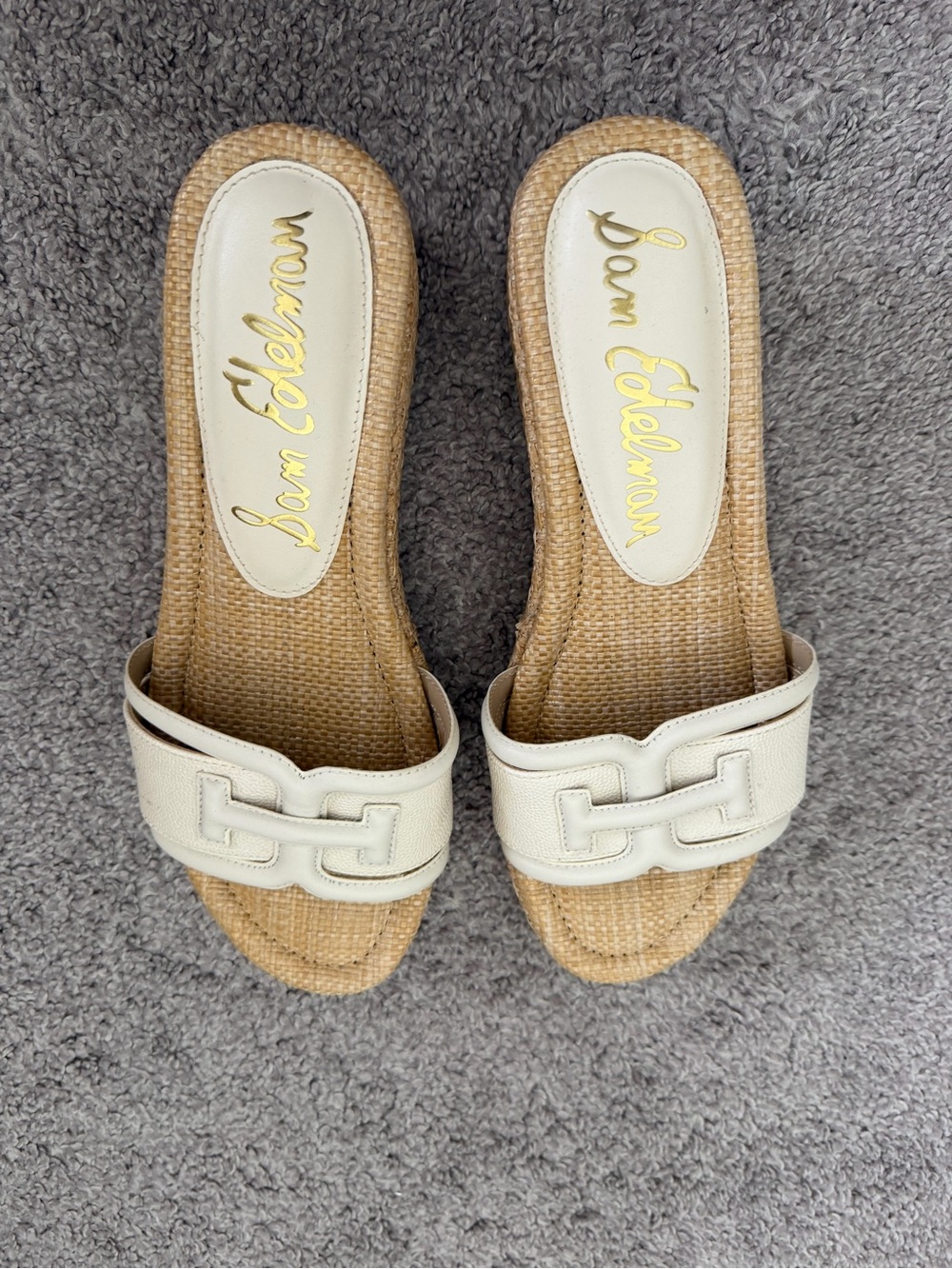 Sam Edelman Cream Braided Slide Mules with Link Accent